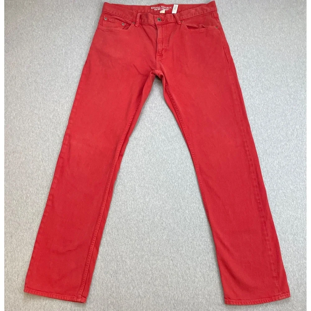 Banana Republic Jeans Mens 34 x 34 Red Cotton Blend Stretch Straight